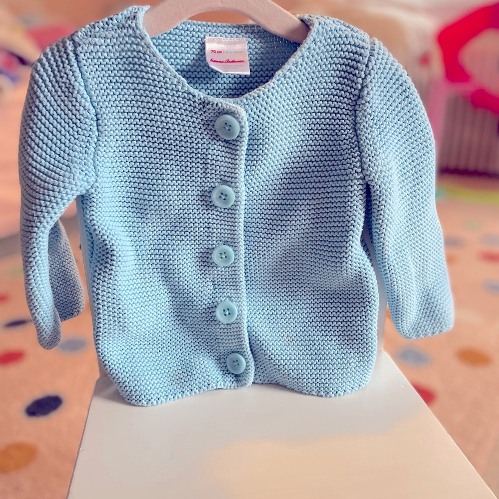 Hanna Anderson Knit Sweater - great for spring! 6-12 months. Minor stain